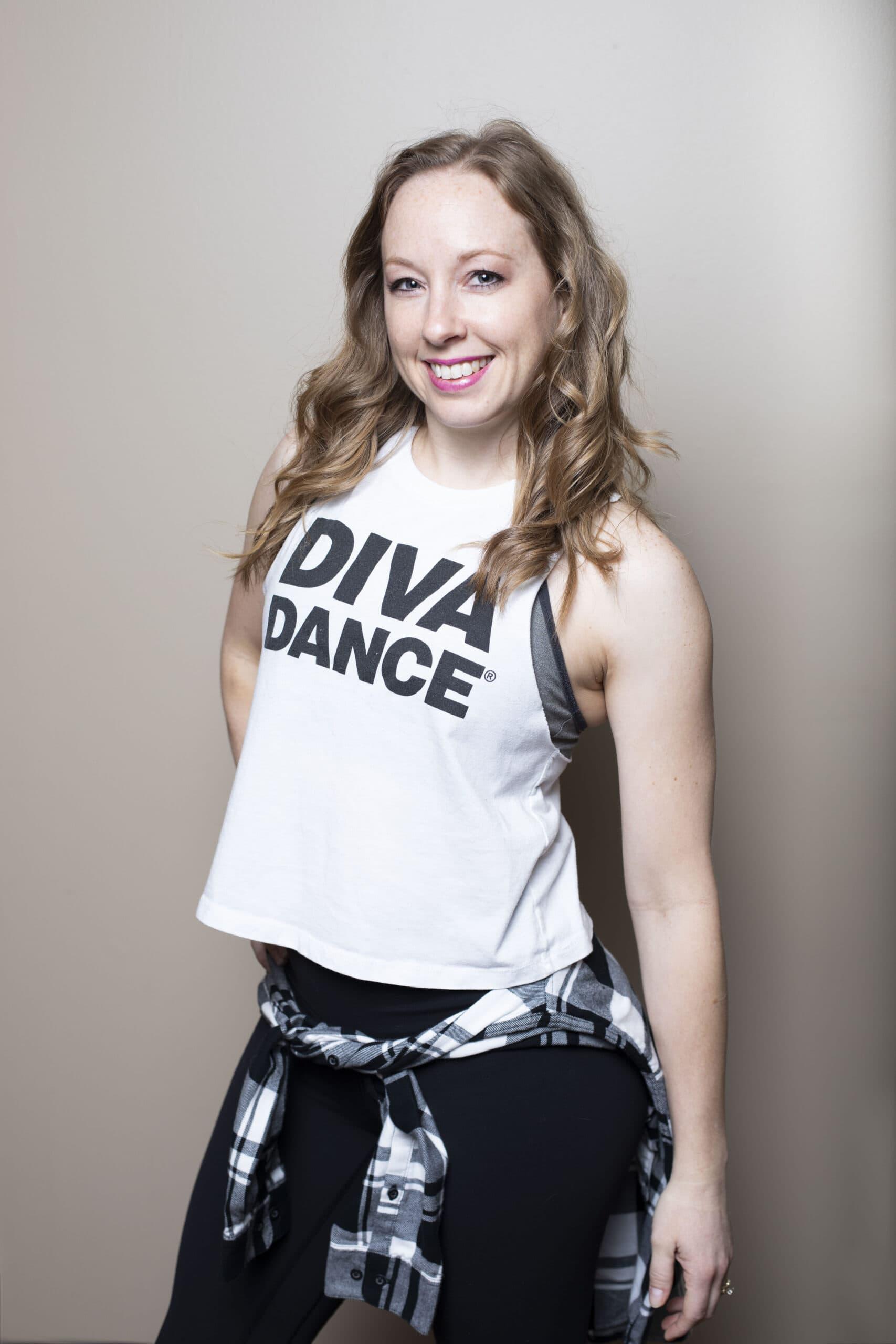 Danielle Ledezma wearing a tank top with the word DivaDance on it.