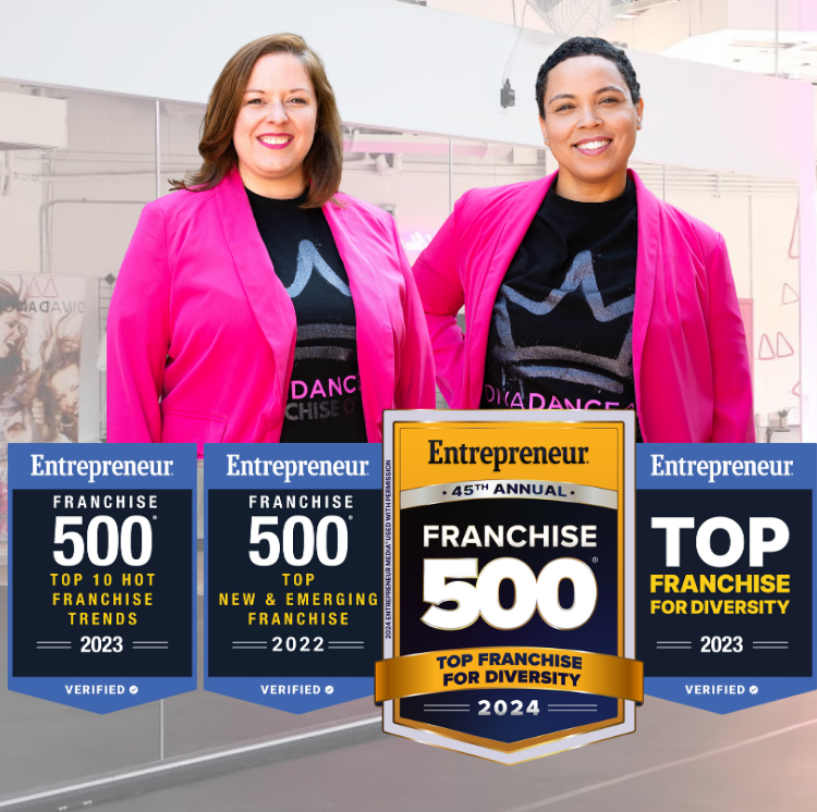 Two DivaDance franchise owners with Entrepreneur Franchise 500 and Top Franchise for Diversity awards.