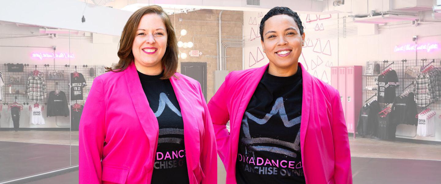 Amanda Shipp and Kayla Levett, owners of DivaDance® Hill Country, photographed inside their DivaDance studio.