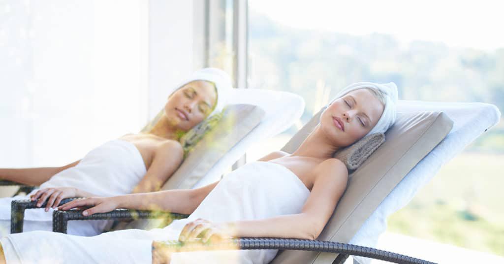 Two women at the day spa together for Galentine's Day