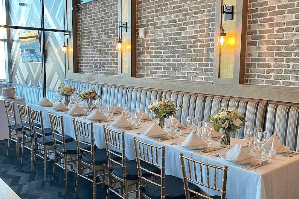 A long table is set up in a restaurant for bachelorette parties in Hoboken.