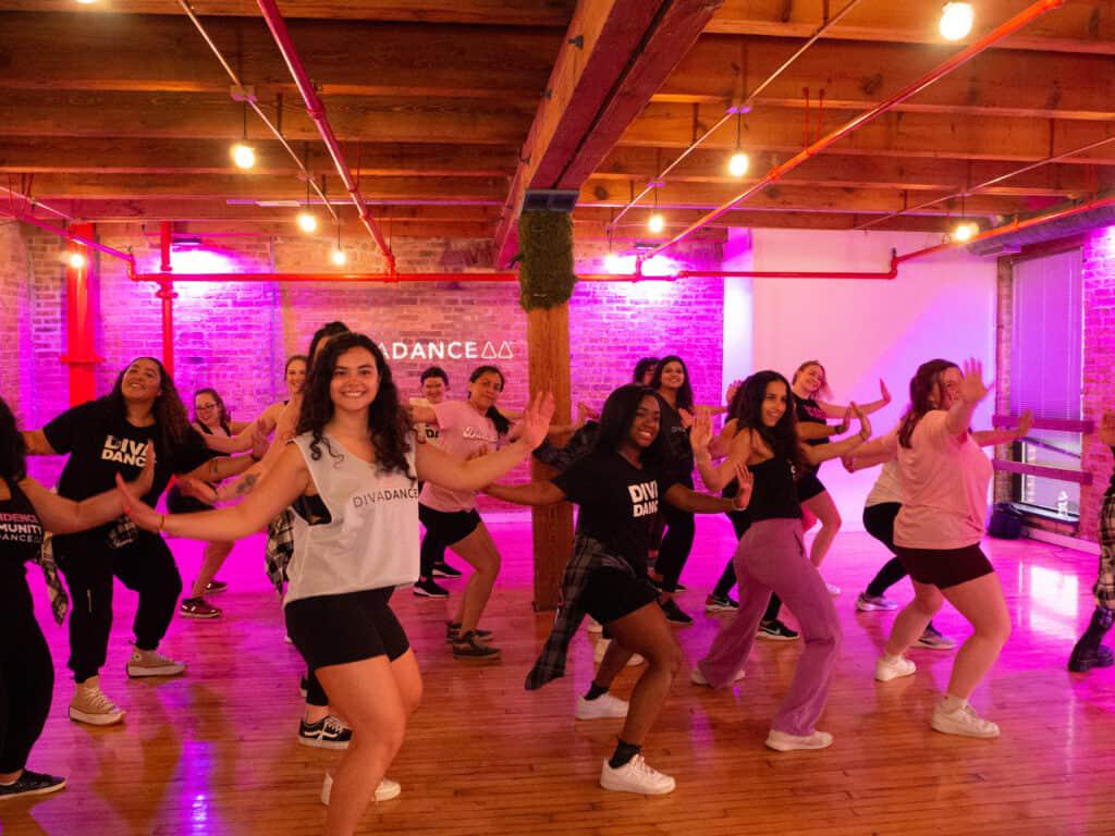 A group of women at DivaDance, one of many things to do in Northern Virginia.